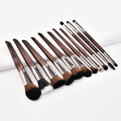 Premium Luxury 11 Pcs Wood Color Powder Eyebrow Shadow Blush Make Up Brushes Set