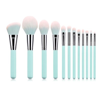 12pcs Light Mint Color High Quality Fashion Beauty Makeup Brushes Eyebrow Shadow Soft Nylon Makeup Brushes Kit